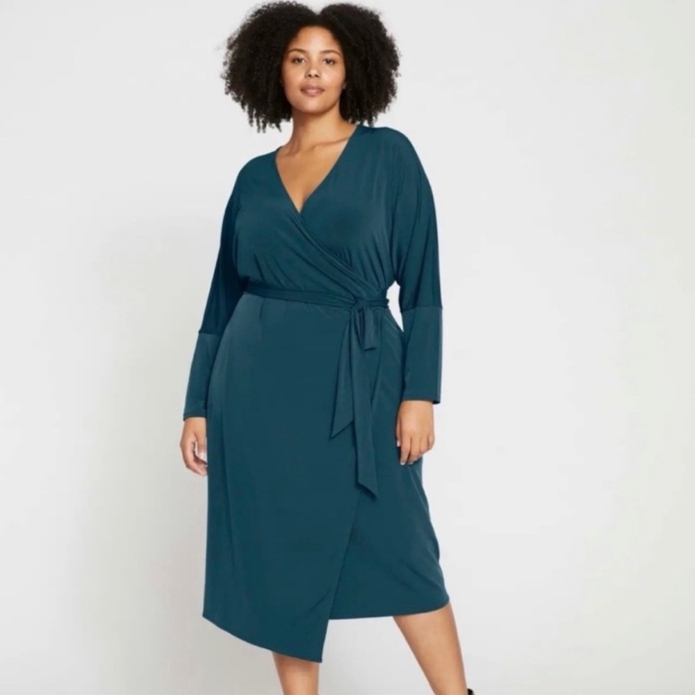 NWT Universal Standard Teal Dolman Sleeve Wrap V-Neck Midi Dress
